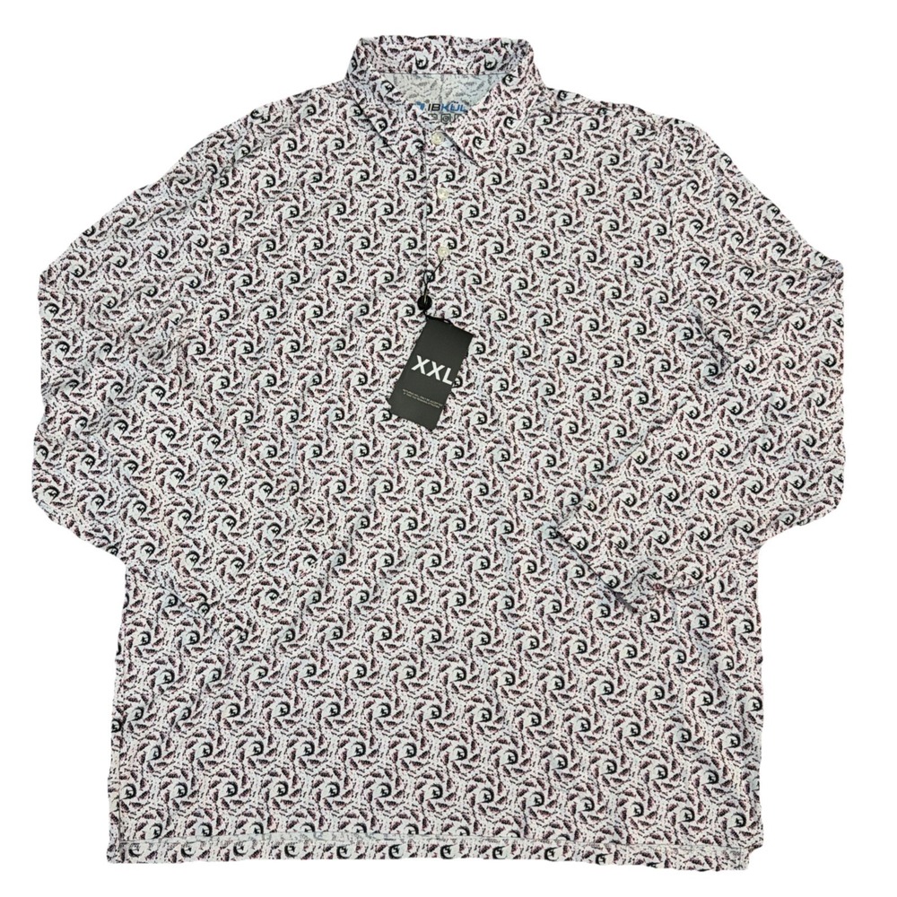 IBKUL Polo Shirt Long‎ Slv Surfing Mens 2XL Big Wave White Charcoal NEW